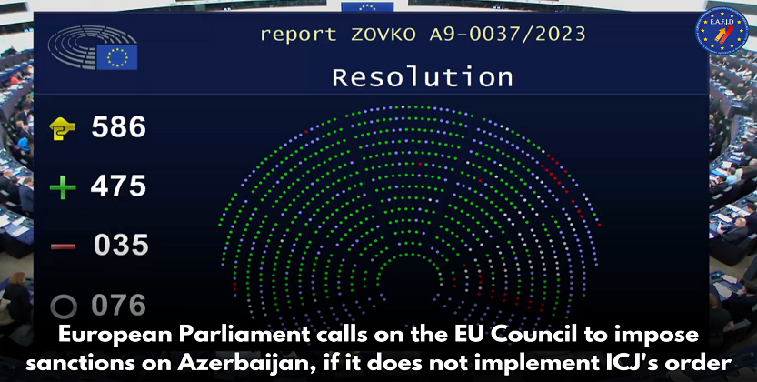 You are currently viewing European Parliament calls on the EU Council to impose sanctions on Azerbaijan, if it does not implement ICJ’s order